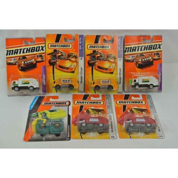 Matchbox Trash Titan Garbage Gulper Trash King Lot of 7 Diecast Cars NOC - Picture 1 of 5